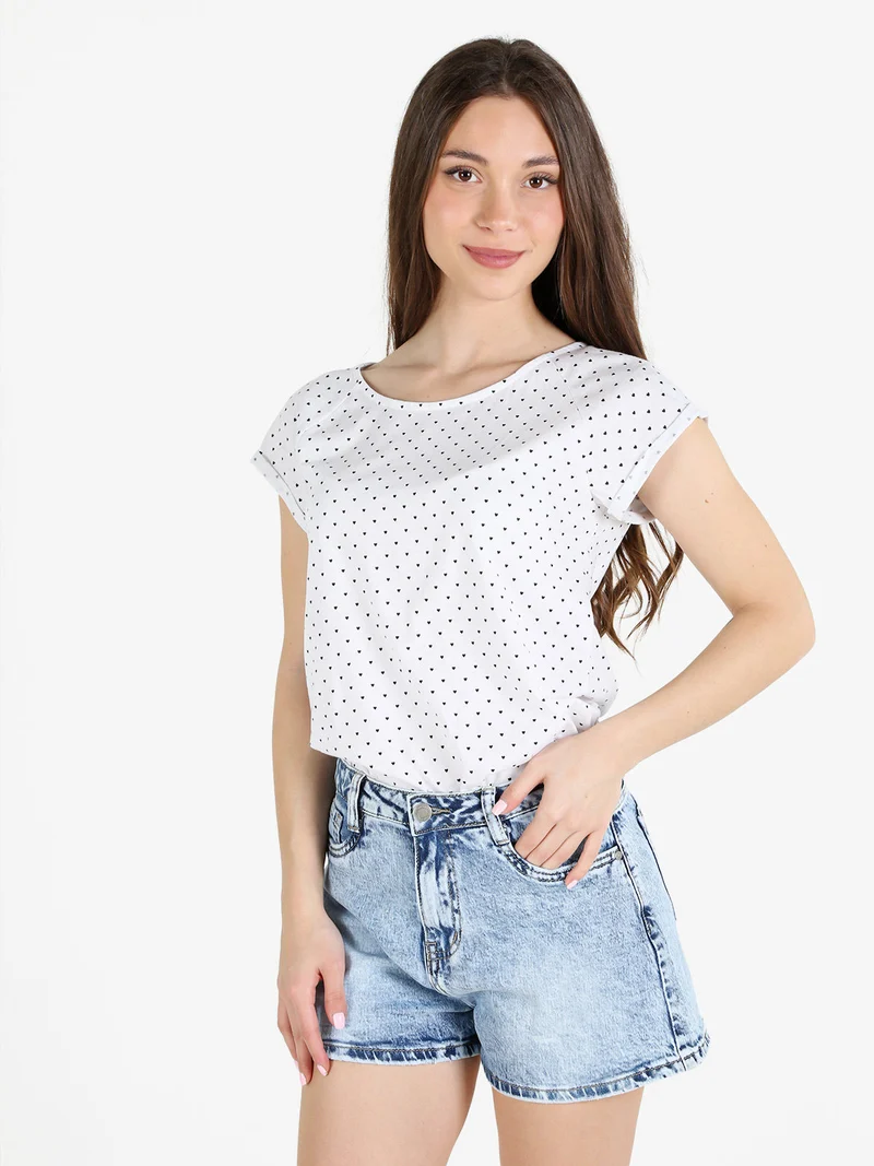 T-shirt donna in cotone con stampa cuori - bianco
