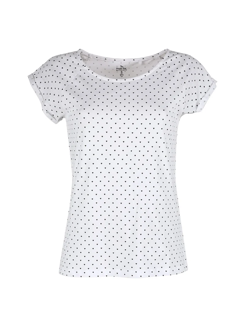 T-shirt donna in cotone con stampa cuori - bianco