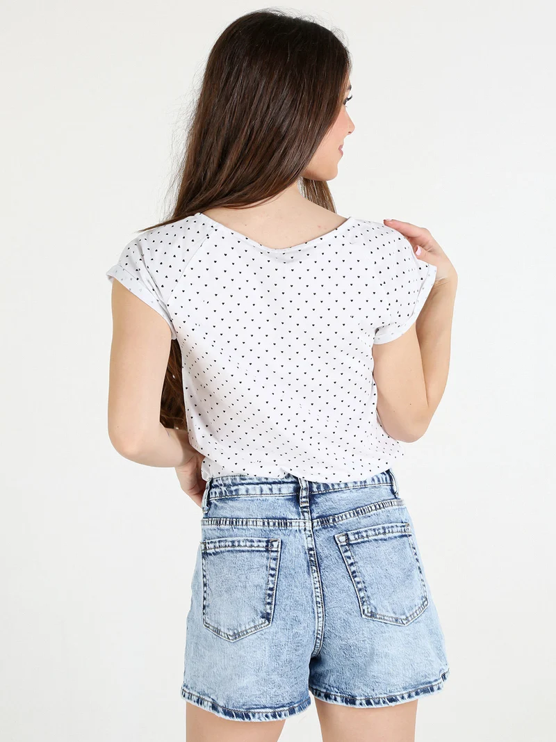 T-shirt donna in cotone con stampa cuori - bianco