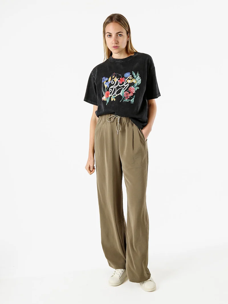 T-shirt oversize da donna in cotone con stampa fiori - nero