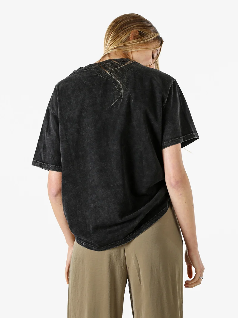 T-shirt oversize da donna in cotone con stampa fiori - nero