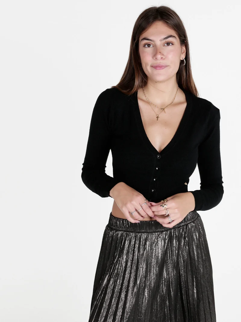 Cardigan crop da donna in maglia - nero