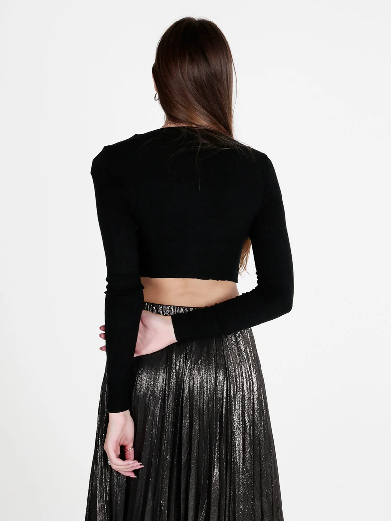 Cardigan crop da donna in maglia - nero