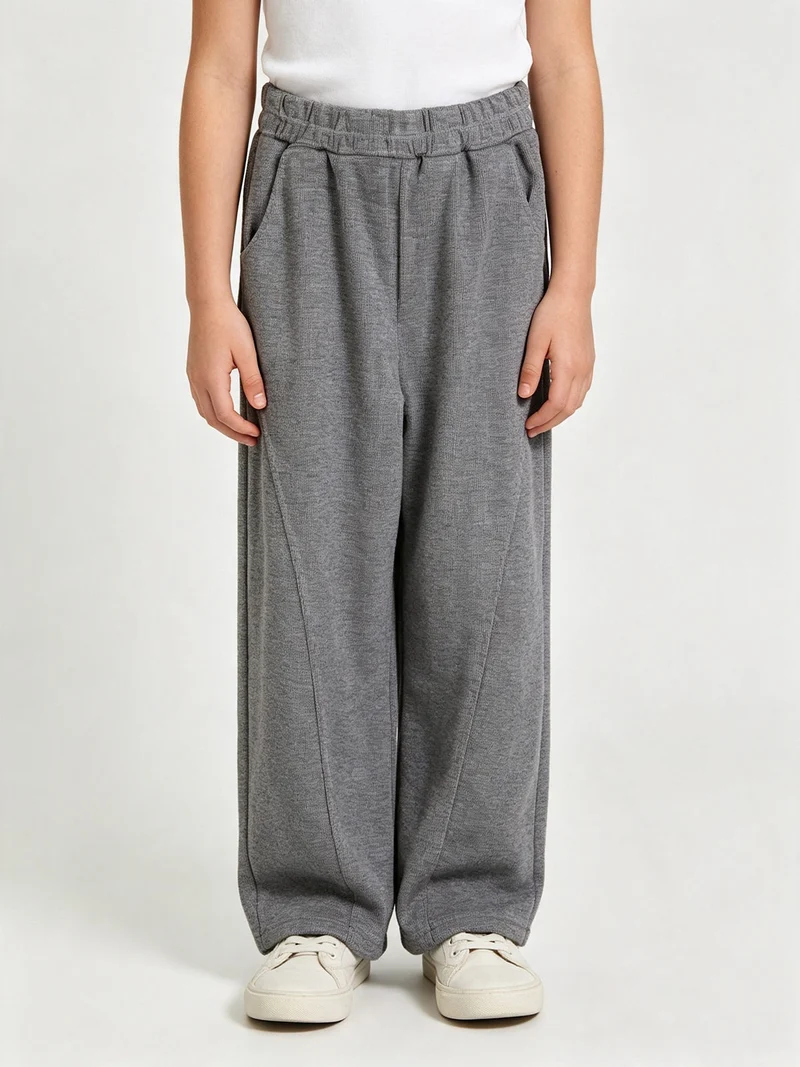 Pantaloni da bambina balloon in maglia con elastico in vita - grigio