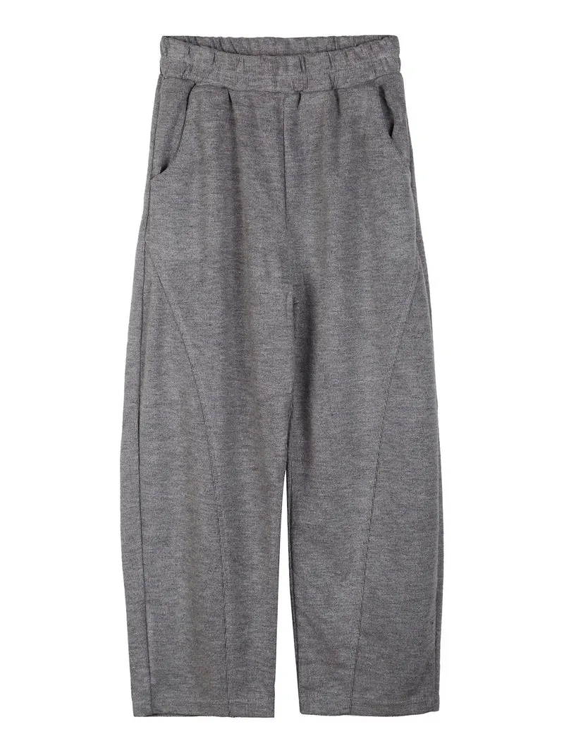 Pantaloni da bambina balloon in maglia con elastico in vita - grigio