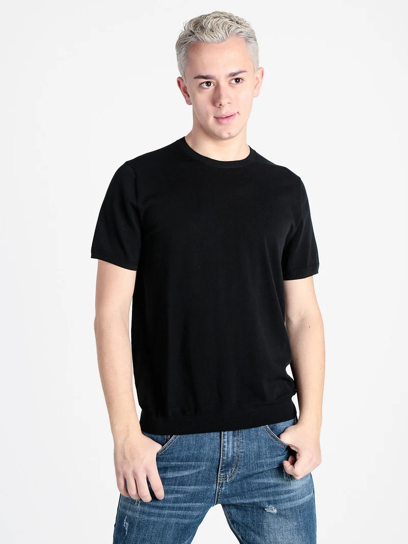 T-shirt girocollo da uomo in maglia - nero