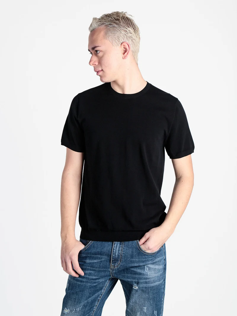T-shirt girocollo da uomo in maglia - nero