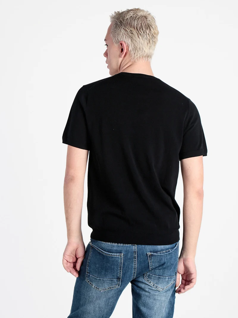 T-shirt girocollo da uomo in maglia - nero