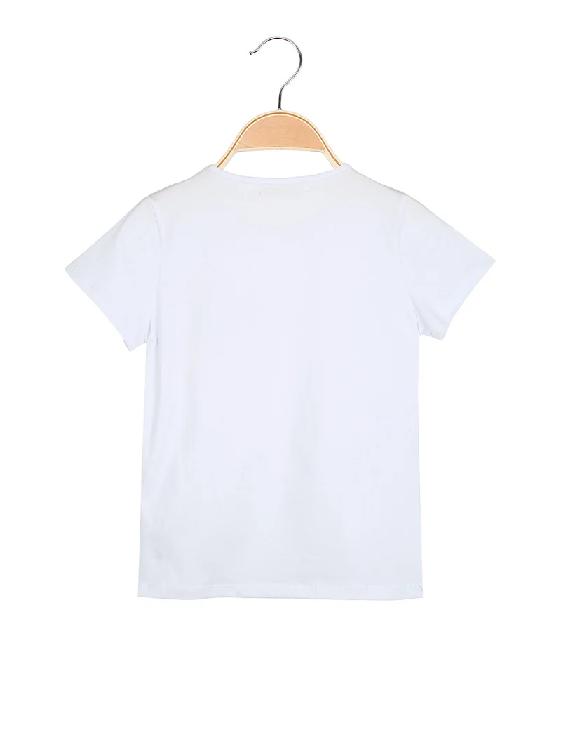 T-shirt da bambina in cotone con toppa in macramè - bianco