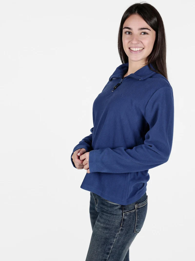 Felpa donna in pile a mezza zip - blu