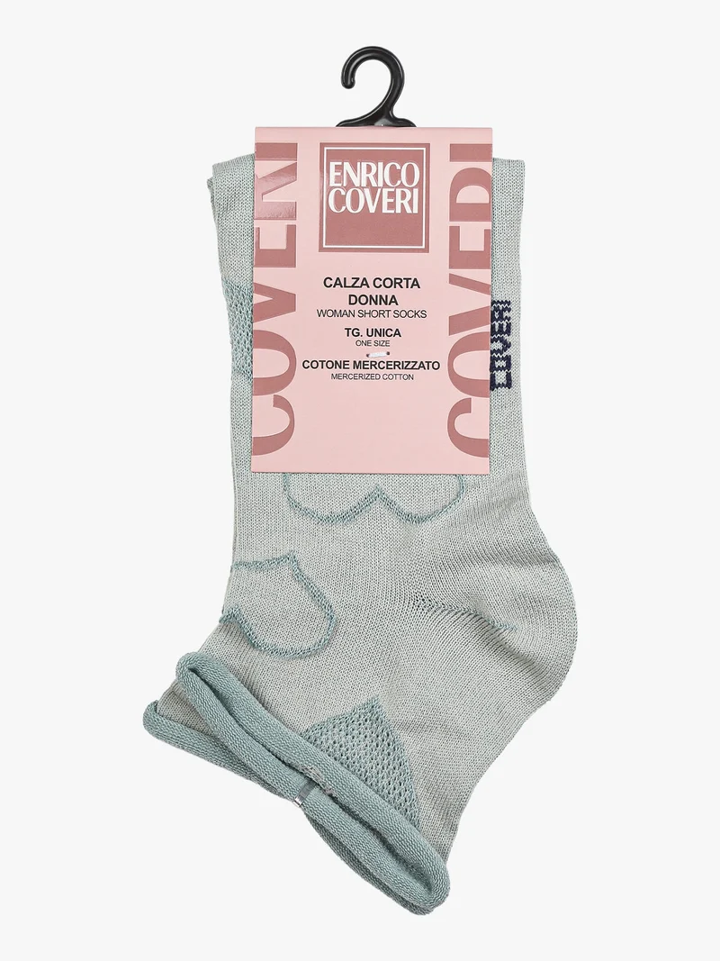 Calze corte da donna con ricami a cuori - acqua marina