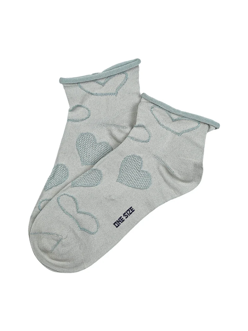 Calze corte da donna con ricami a cuori - acqua marina