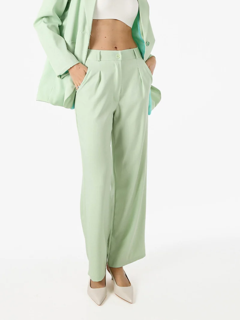 Pantaloni da donna a gamba dritta e larga - acqua marina