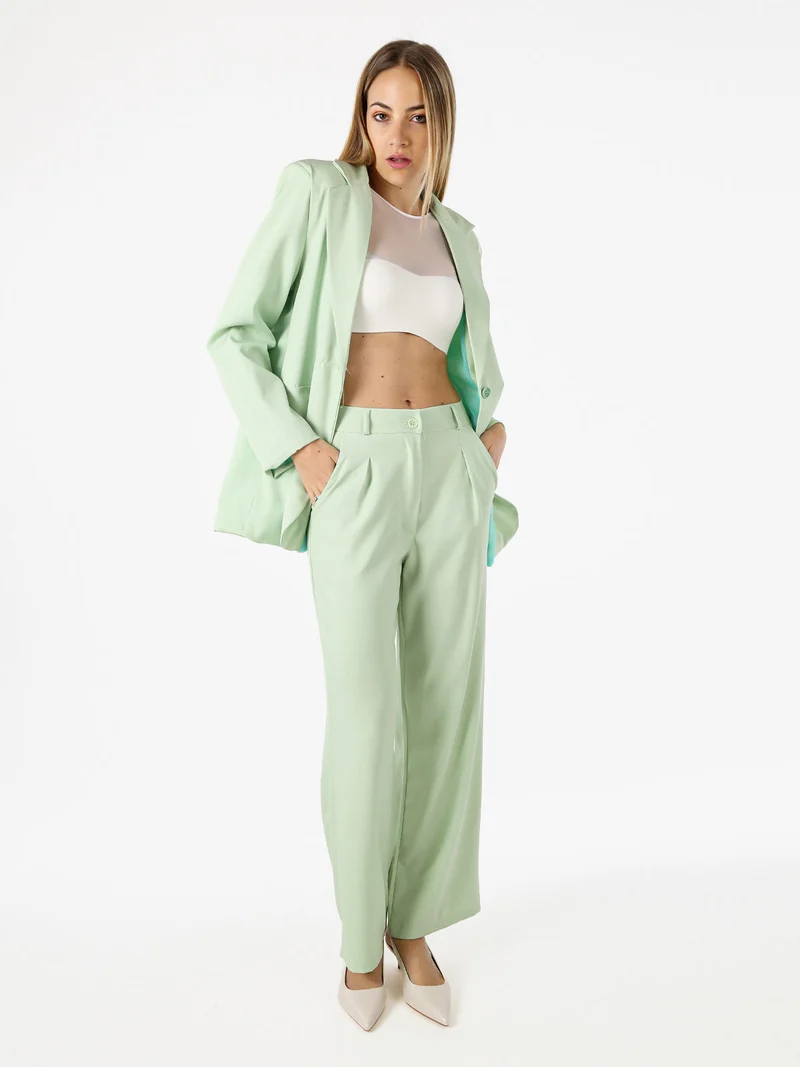 Pantaloni da donna a gamba dritta e larga - acqua marina