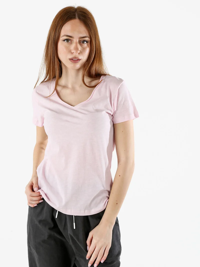 T-shirt donna in cotone con scollo a V - rosa
