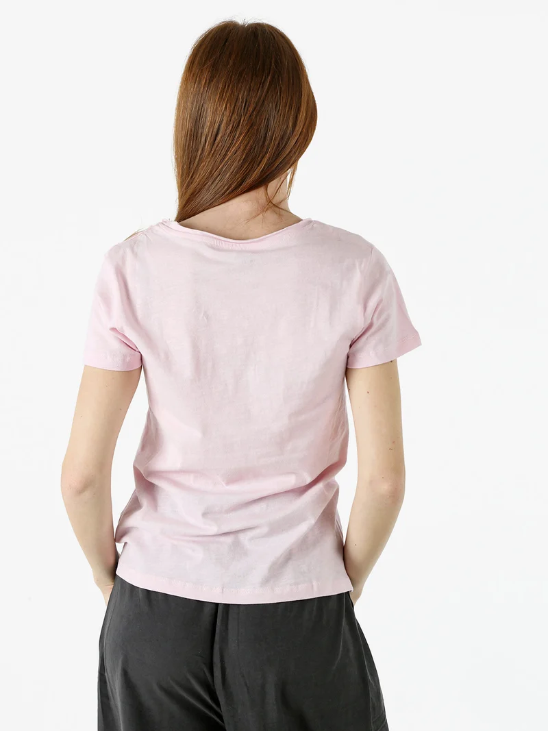 T-shirt donna in cotone con scollo a V - rosa