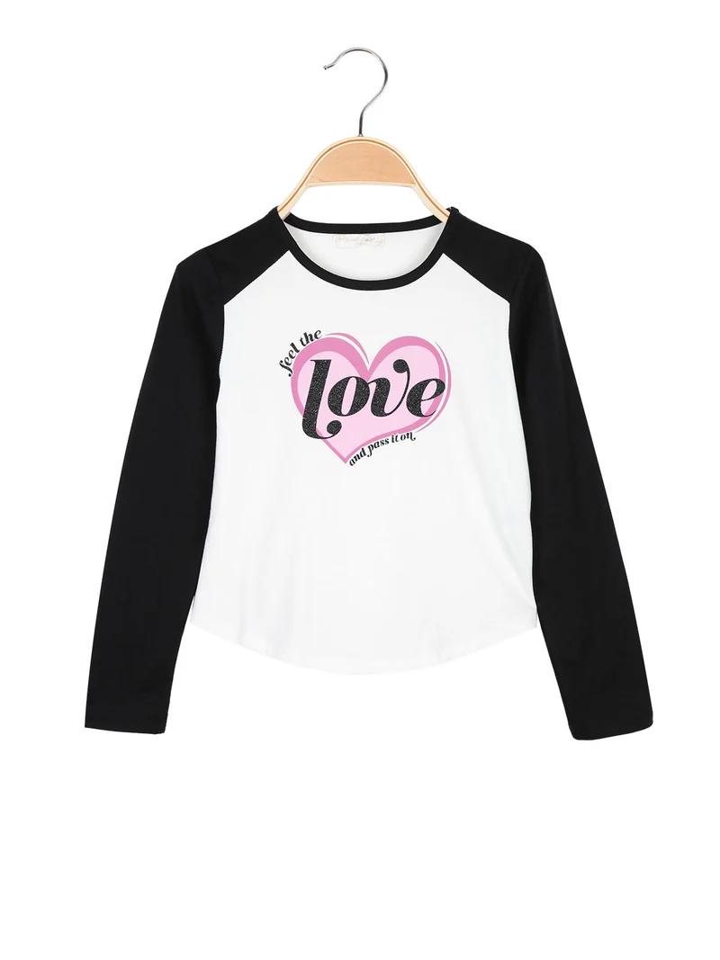 T-shirt da bambina a maniche lunghe con interno in caldo cotone - bianco