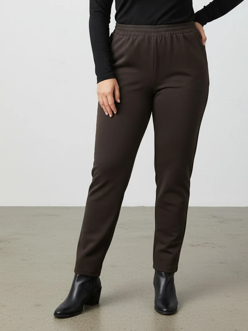 Pantaloni donna con elastico in vita taglie forti - moro