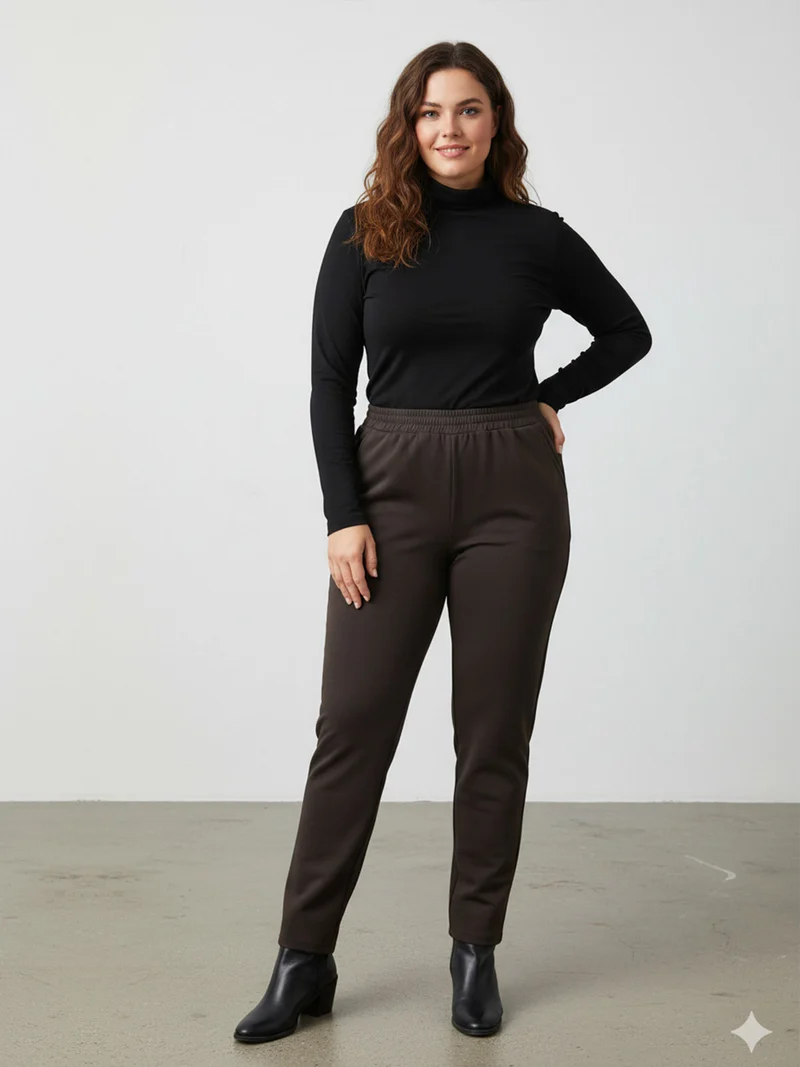 Pantaloni donna con elastico in vita taglie forti - moro