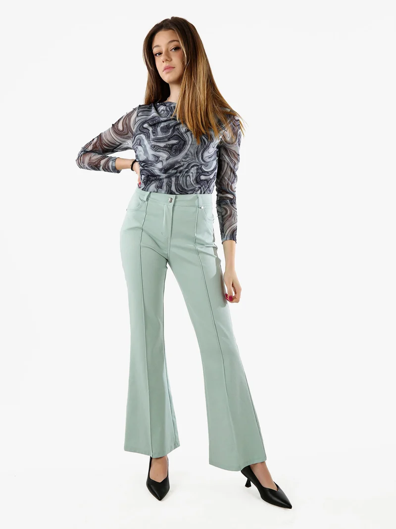 Pantaloni donna a zampa con cucitura centrale - acqua marina