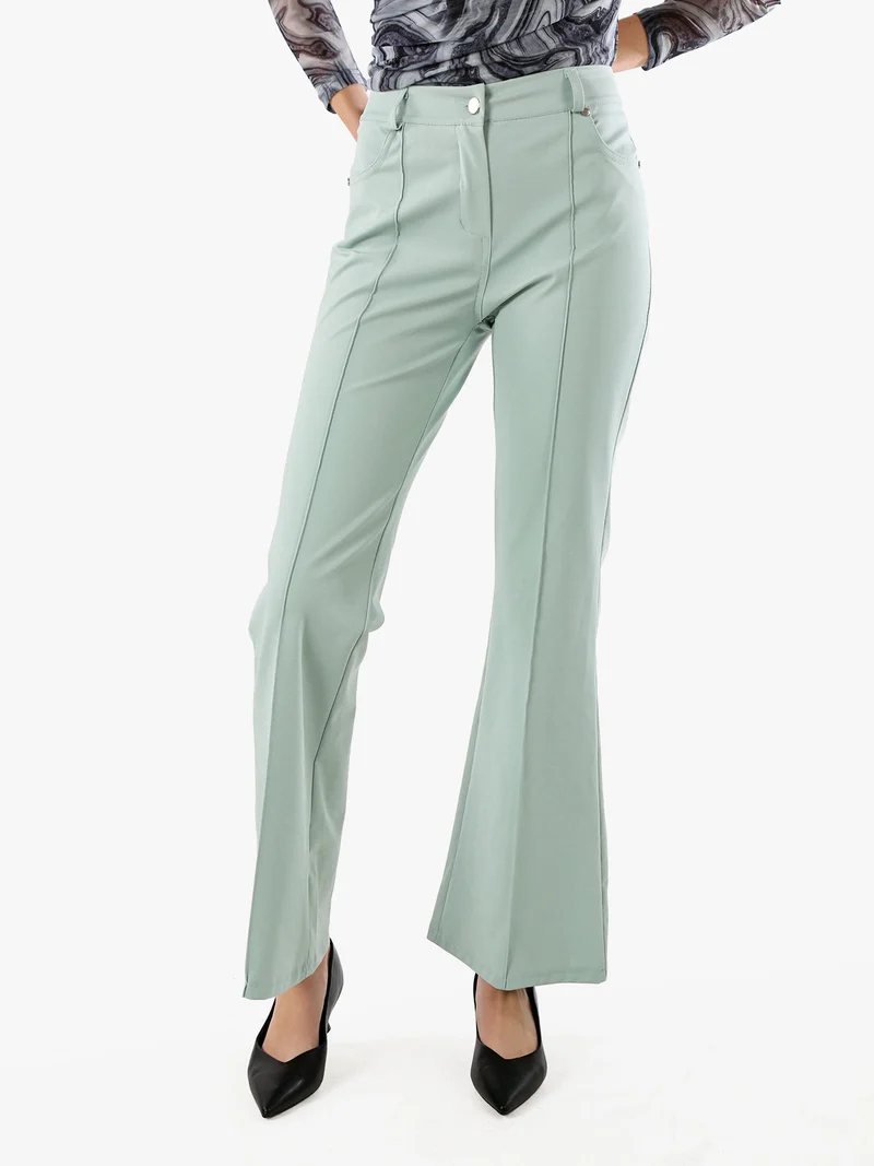 Pantaloni donna a zampa con cucitura centrale - acqua marina