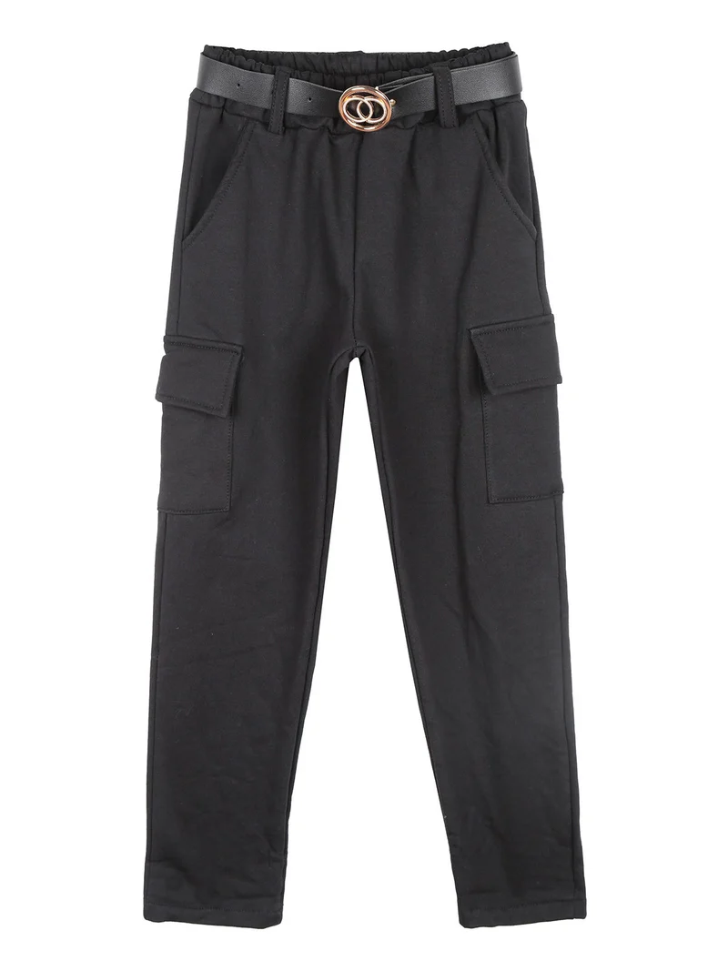 Pantaloni da bambina cargo in felpa - nero