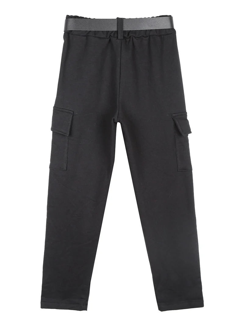 Pantaloni da bambina cargo in felpa - nero