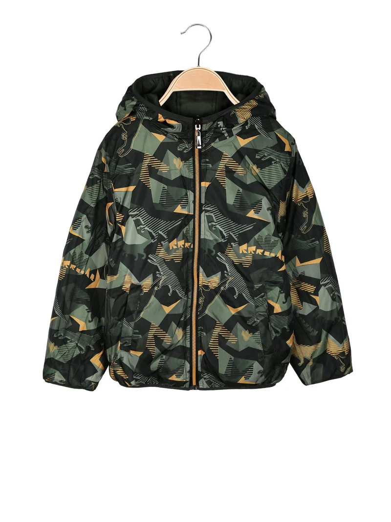 Giubbotto da bambino doubleface con cappuccio e zip - verde