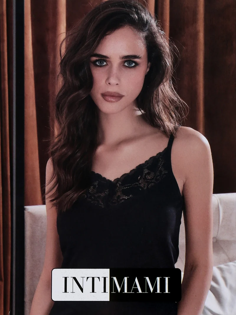 Top donna con spalline sottili in cotone bielastico - nero
