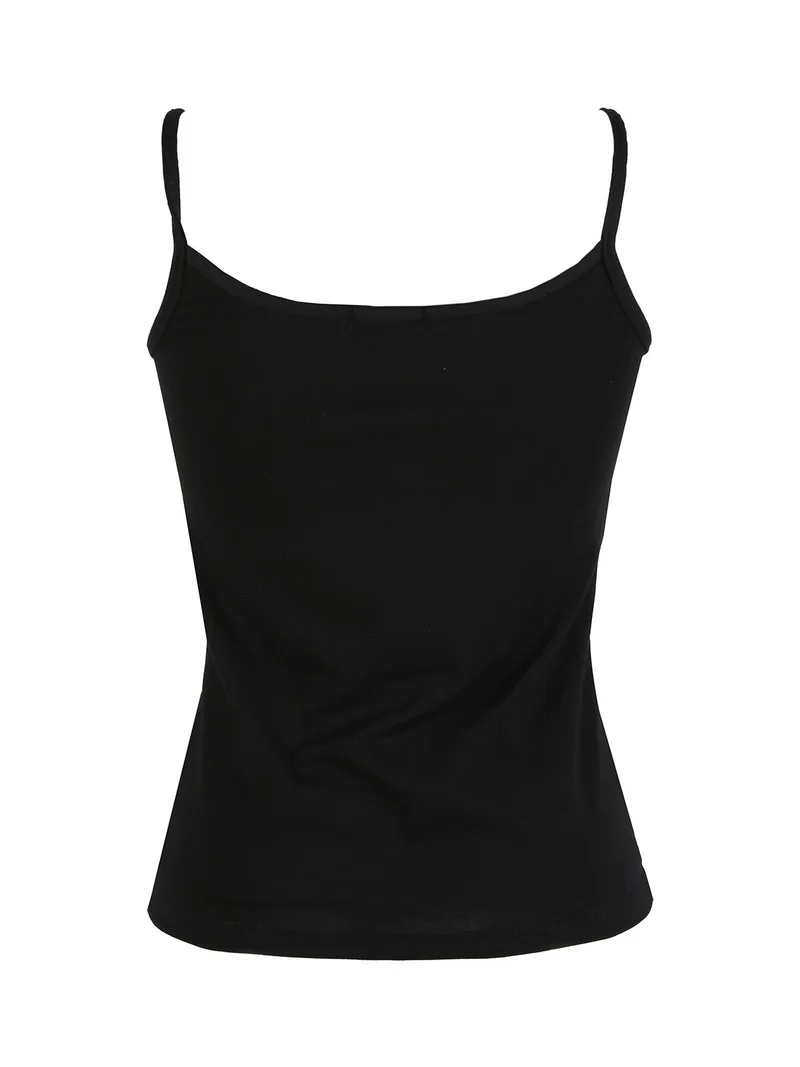 Top donna con spalline sottili in cotone bielastico - nero
