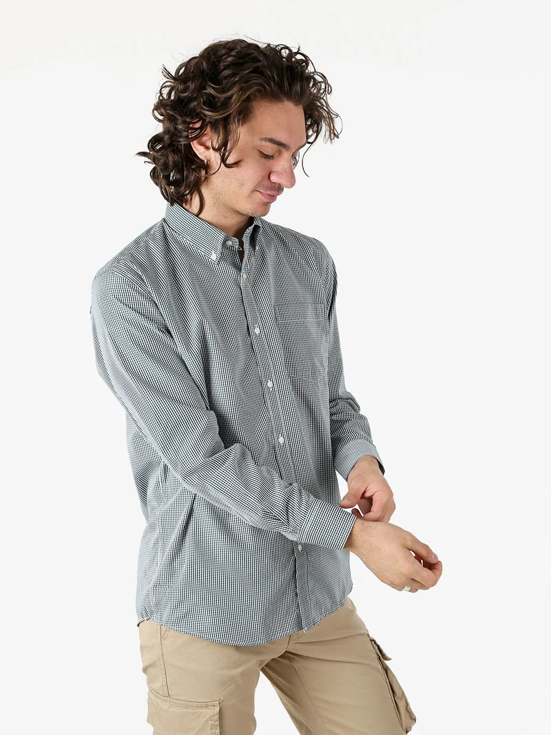 Camicia a quadretti da uomo con maniche lunghe - verde