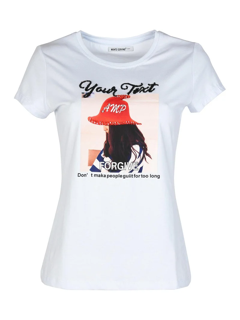 T-shirt donna con disegno e perline - bianco