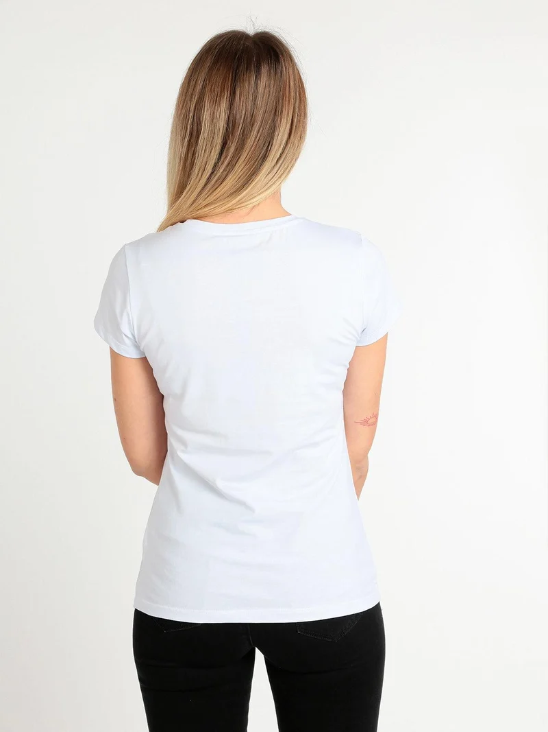 T-shirt donna con disegno e perline - bianco