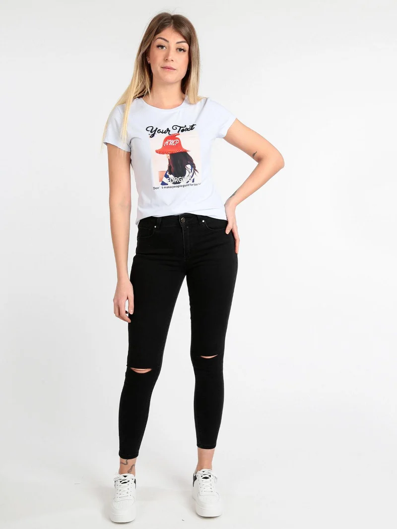 T-shirt donna con disegno e perline - bianco