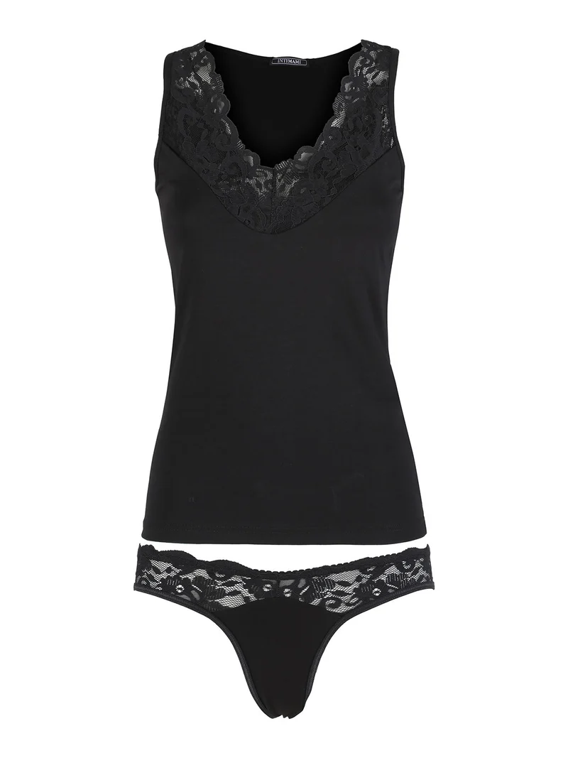 Coordinato intimo donna in pizzo con top e brasiliana - nero