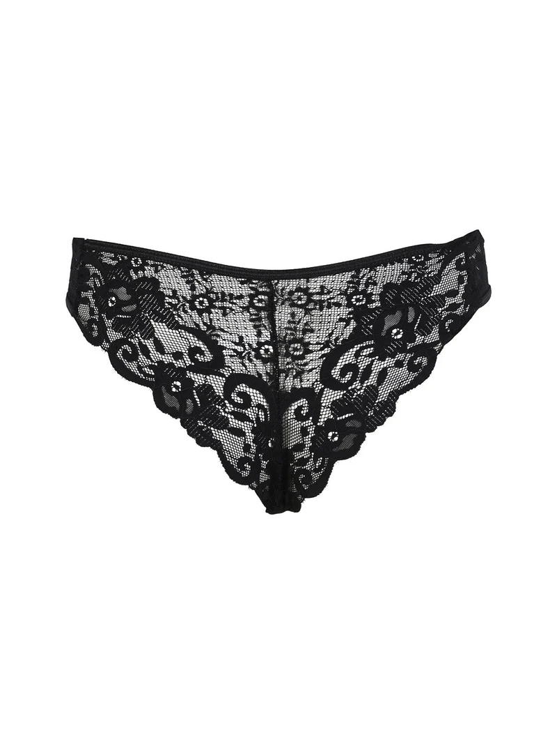 Coordinato intimo donna in pizzo con top e brasiliana - nero