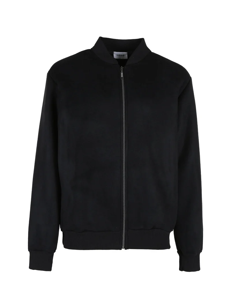 Giacca da uomo scamosciata con zip - nero