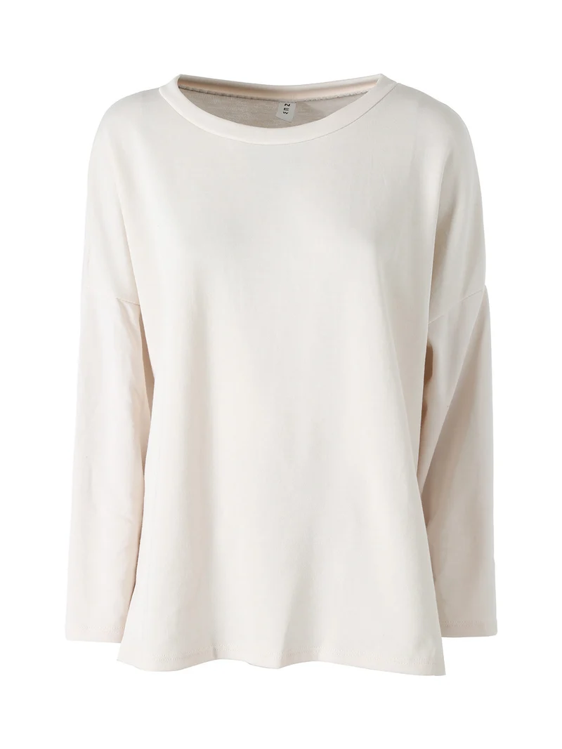 Felpa oversize da donna in misto cotone con collana - beige