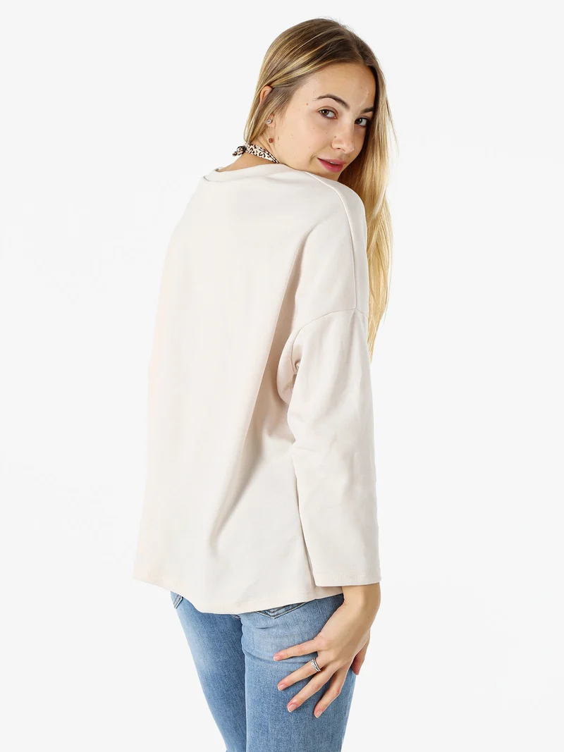 Felpa oversize da donna in misto cotone con collana - beige
