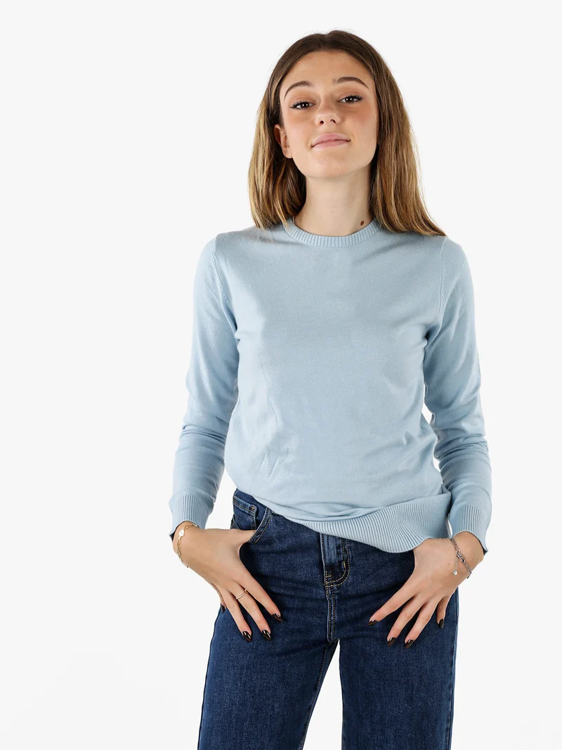 Pullover girocollo da donna in maglia tinta unita - azzurro