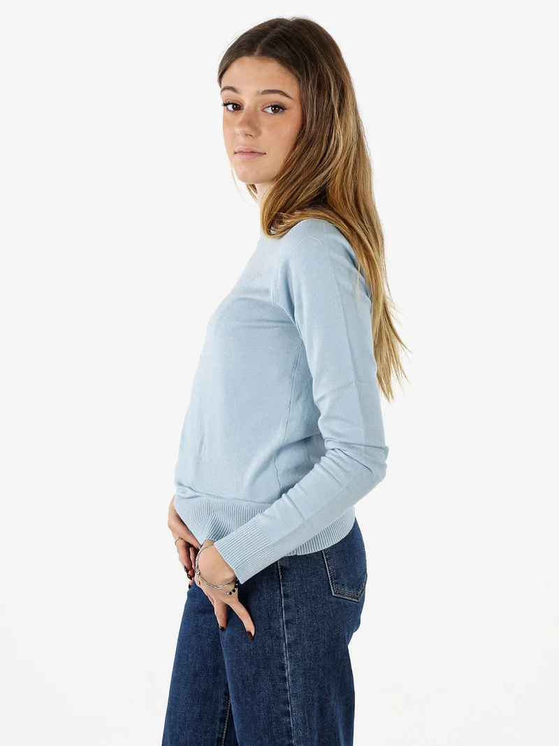 Pullover girocollo da donna in maglia tinta unita - azzurro