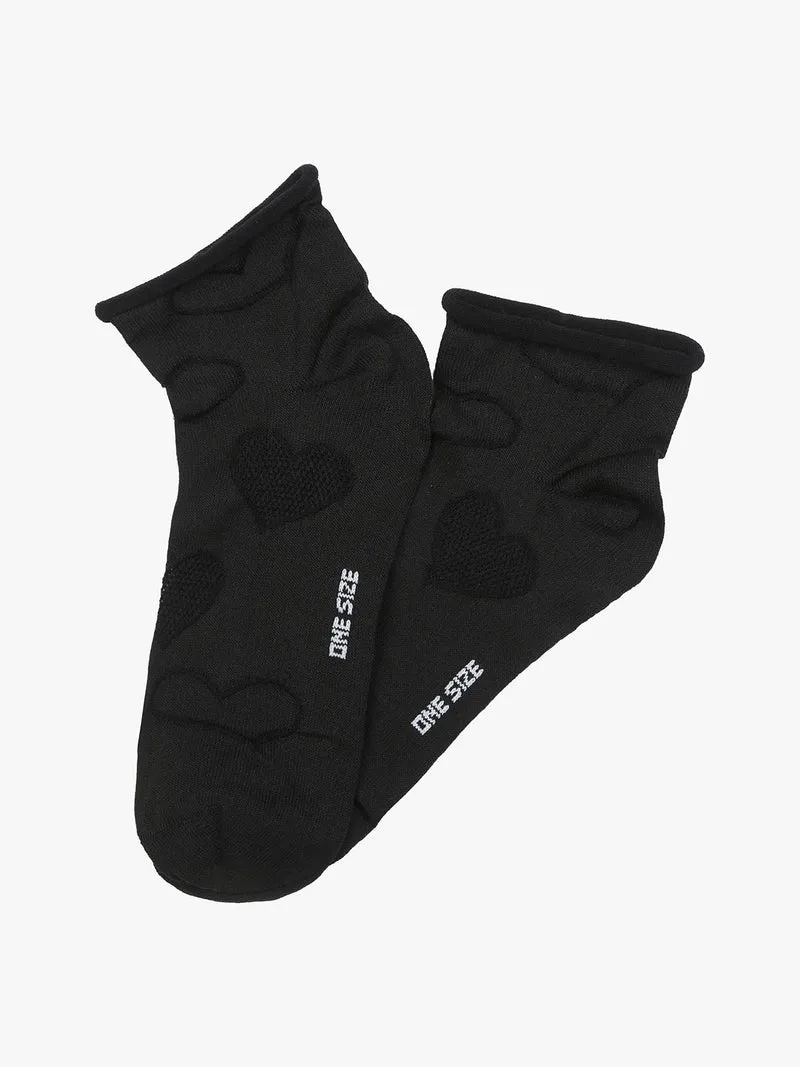 Calze corte da donna con ricami a cuori - nero
