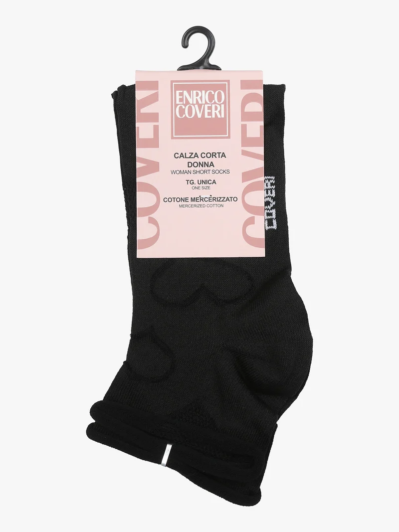 Calze corte da donna con ricami a cuori - nero