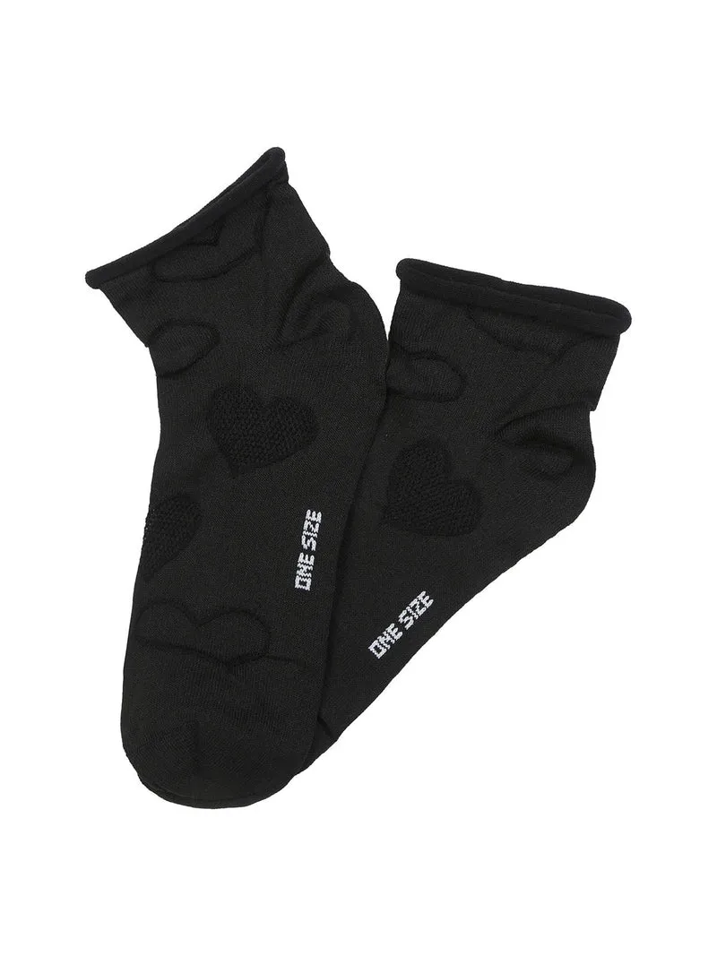 Calze corte da donna con ricami a cuori - nero