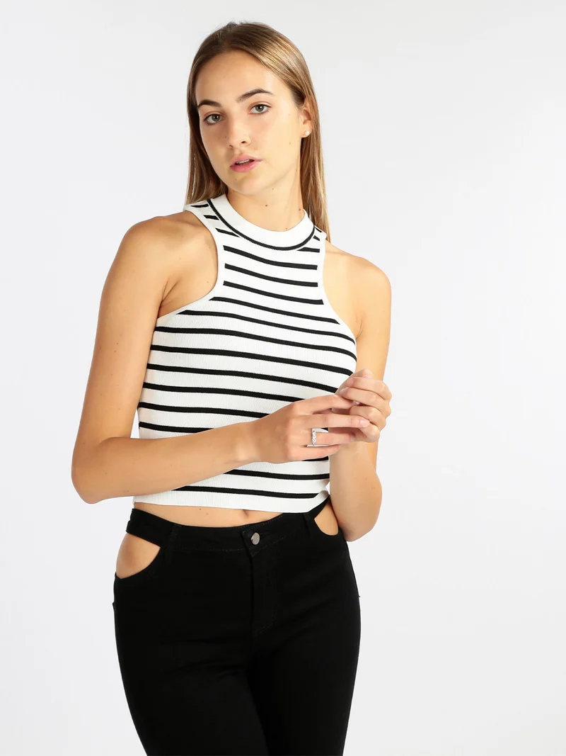 Top cropped in maglia - bianco
