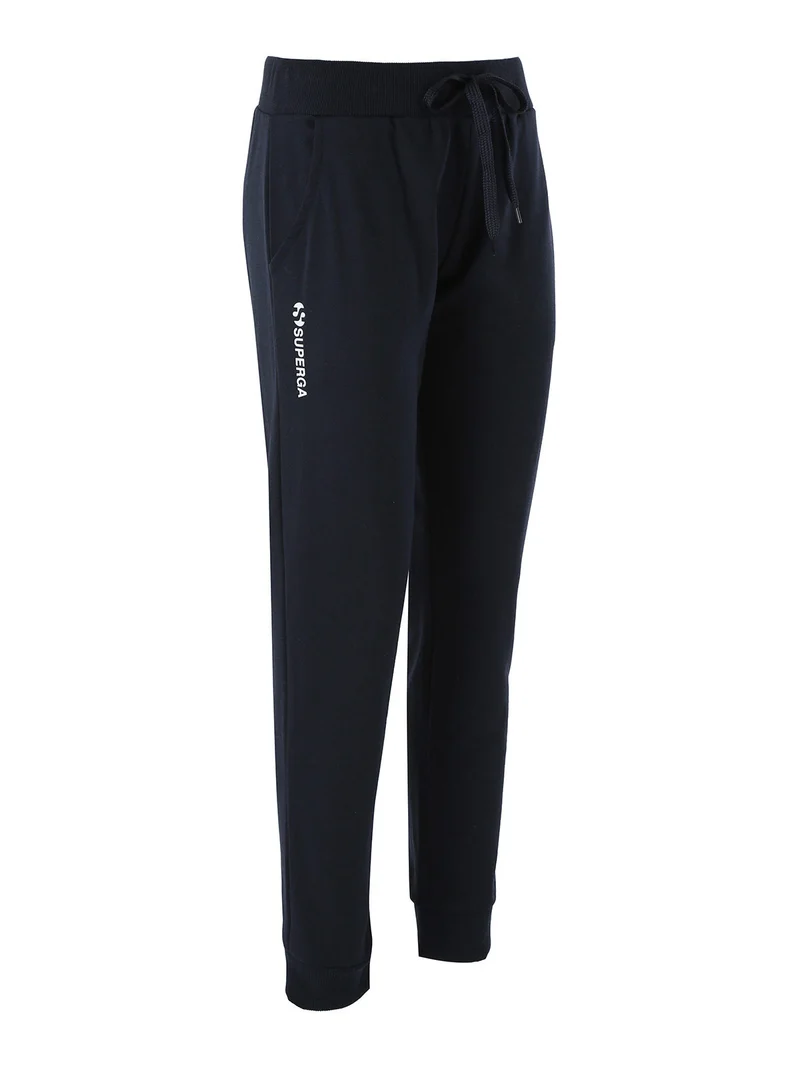 Pantaloni tuta da donna in felpa con coulisse e polsini - blu scuro