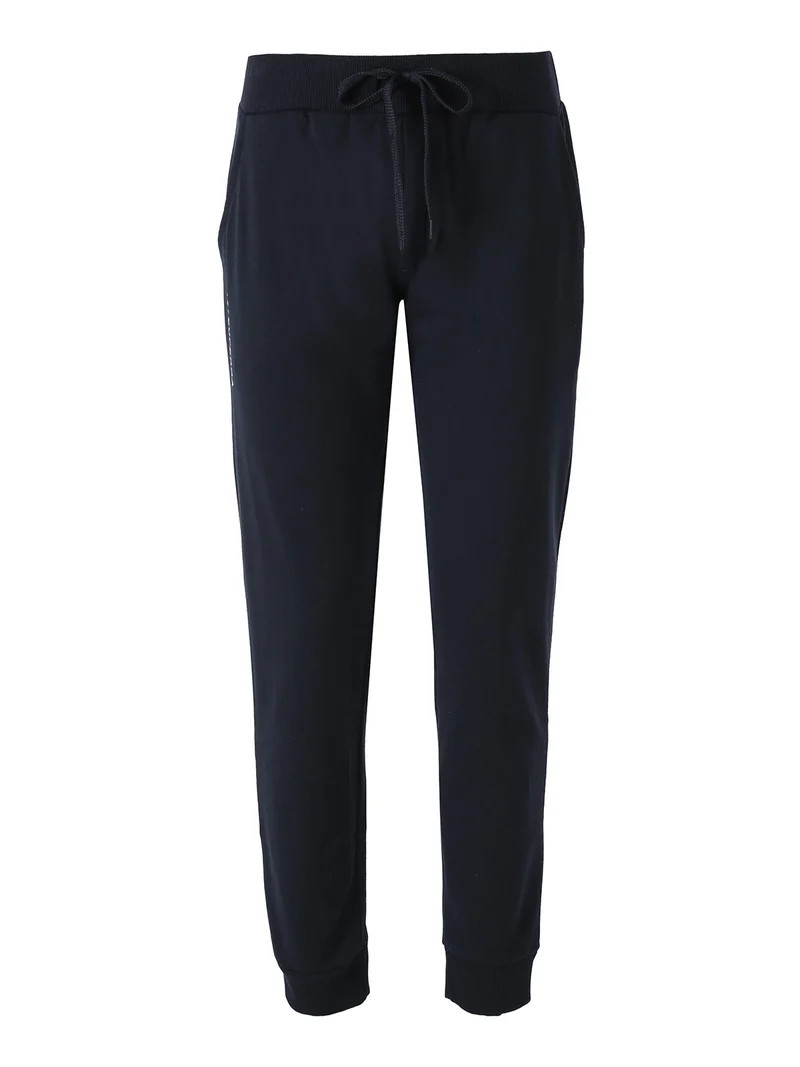 Pantaloni tuta da donna in felpa con coulisse e polsini - blu scuro