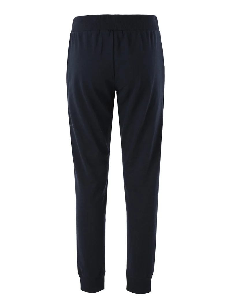 Pantaloni tuta da donna in felpa con coulisse e polsini - blu scuro