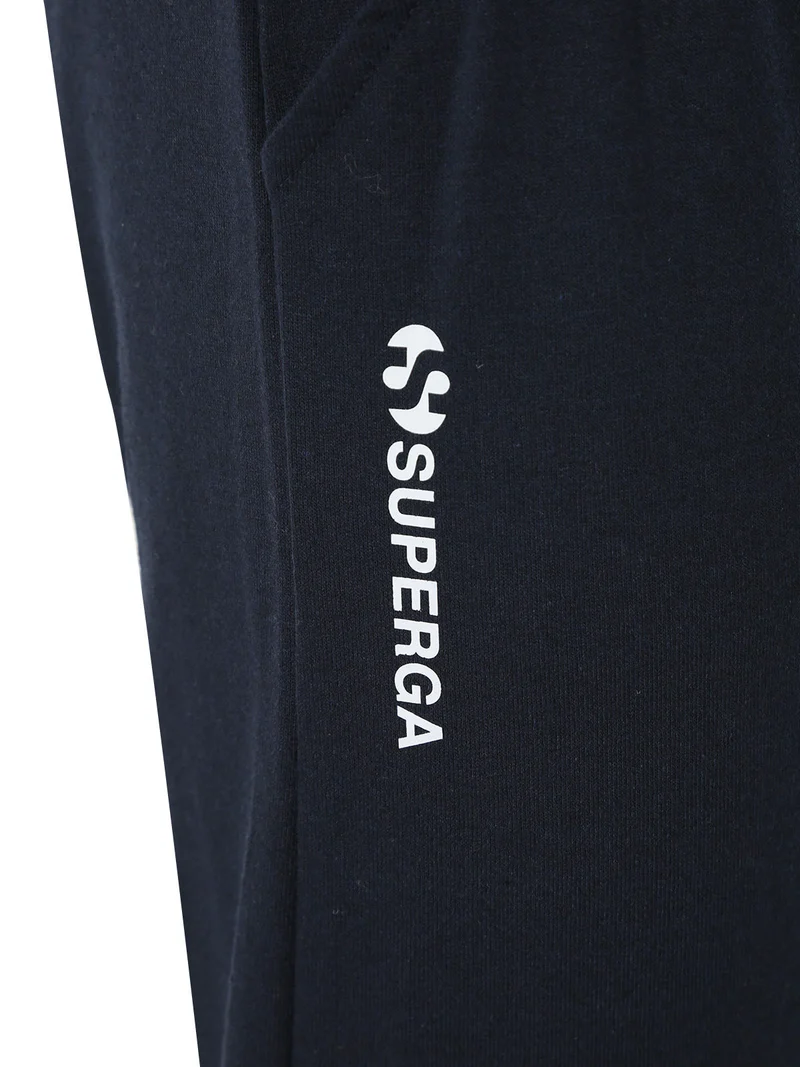 Pantaloni tuta da donna in felpa con coulisse e polsini - blu scuro