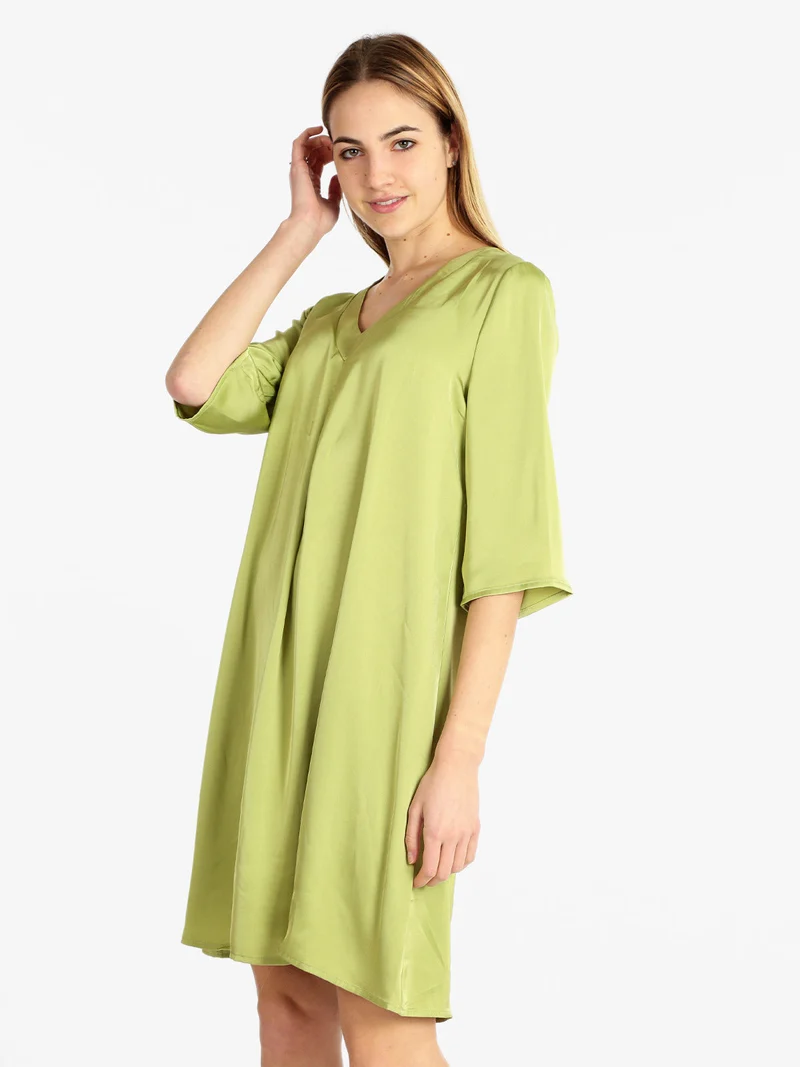 Abito donna effetto seta con manica a 3/4 - mela